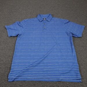 FootJoy Polo Shirt Mens Large Blue Striped Golf Performance Stretch Short Sleeve